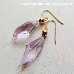 【14kgf】ピンクアメジストのスピンドルカットピアス