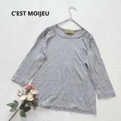 セモアージュブルー 7分袖 バックプリントTシャツ Uネック シンプル グレー