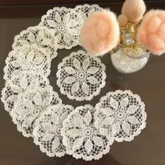 ハンドメイドレース編み コースター 10枚セット ホワイト