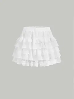 SHEIN MOD コントラストレース フリル裾スカート ホワイト Mサイズ