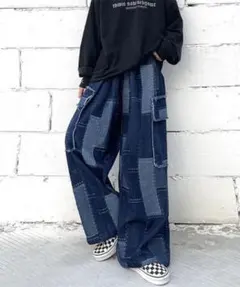 パッチワークデニムワイドパンツ