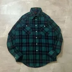 80s-90sWOODLANDヘビーネルシャツ チェックユーゴスラビア製M緑希少