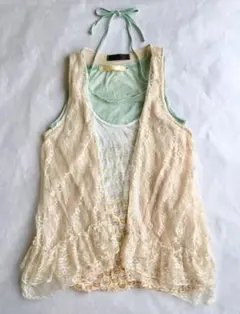 トップス3着 コーデ ＊ レースベスト レースカーディガン タンク ホルター