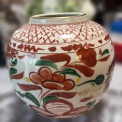 美骨董 九谷焼 清栄 鳳凰 花瓶 金彩 牡丹 赤絵 花器 磁器 ビンテージ