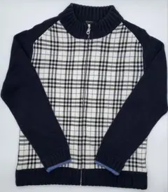 BURBERRY BLACK LABEL チェック柄　ジップアップニット
