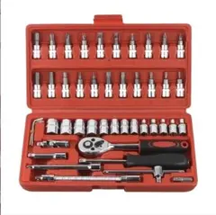 赤　ソケットレンチ スパナ ラチェット 小型 収納 DIY　工具セット メンテ