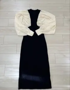 anuans バルーンスリーブニットドッキングワンピース