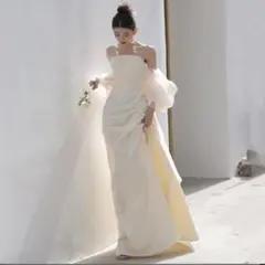 ウェディングドレス　オフショルダー　白