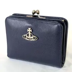 VIVIENNE WESTWOOD がま口 折財布 オーブ ネイビー レザー