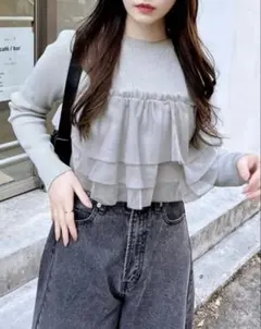 INGNI チュールフリルドッキングニット (グレー)