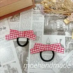 【数量限定】赤 リボン レディースベビーキッズリボン ヘアゴム2点セット