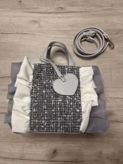 フリル付きツイードショルダーバッグ