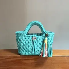 メントール×ロシアヤーン　ズパゲッティ マルシェバッグ　エメラルドグリーン
