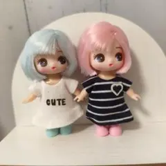 ぷちリカちゃん服 白無地ミニワンピース&白ドット柄吊りスカートセット