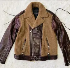 希少】ディーゼルブラックゴールド ムートン 切替 ライダース ラムレザー 40