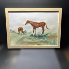 原画B5 #E16 手描き水彩 #牧場の馬