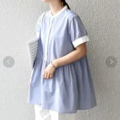 早い者勝ち！【美品】SHIPS ブロードペプラムショートスリーブブラウス ブルー