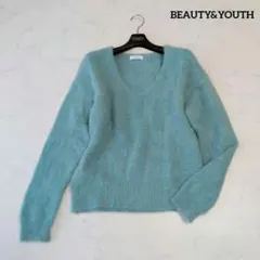 極美品 BY ヘアリー Vネックニットプルオーバー ラクーン 紺 美品 ビューティアンドユース ヘアリーVネックニットプルオーバー