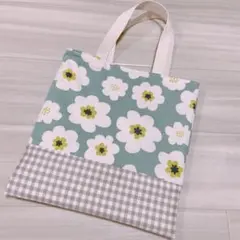 【ハンドメイド】北欧調ポップフラワーミニバッグ(くすみグリーン)