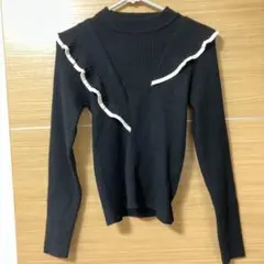 INGNI 配色フリルリブニット M ブラック