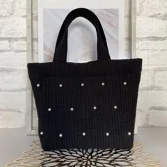 No.80 ヌビバッグ　トートバッグ　ブラック　パール付