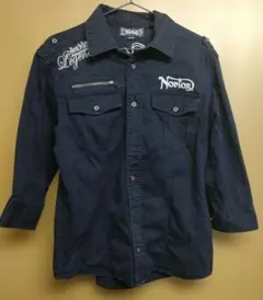 ノートン　Norton ワークシャツ Мサイズ　七分袖 　刺繍ロゴ ネイビーのサムネイル