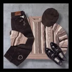 柄 短丈 ニット グランパ コーデ シティーボーイ c-boy style