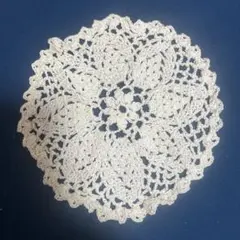 ホワイト 花柄 レース編み 円形マット