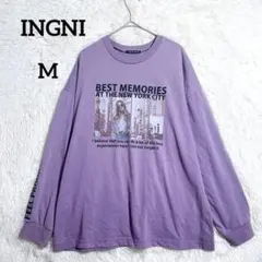 イング フォトプリント ロゴ ロングTシャツ ゆったり『M』 パープル