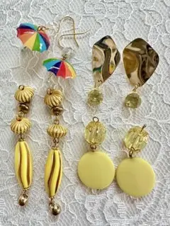 ハンドメイド ピアス 4点セット イエロー系　まとめ売り