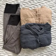 2セット！マタニティ ワンピース＆レギンス セット L ダブルガーゼ