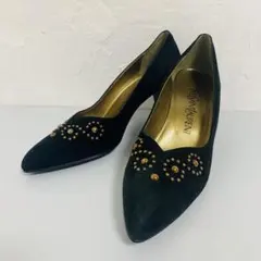 YVES SAINT LAURENT スエード パンプス 黒 スタッズ YSL
