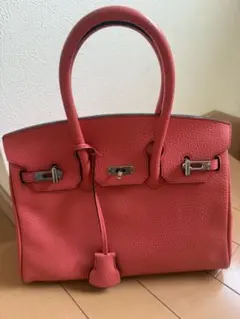 【美品】本革 シュリンクレザー ハンドバッグ ピンク（八木長 LIZ）