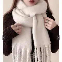 GRL 起毛フェイクウールフリンジボリュームマフラー アイボリー fo1250