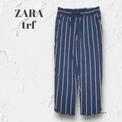 R3464【ZARA】ストライプ柄 カジュアルパンツ キレカジ オフィス 紺 L