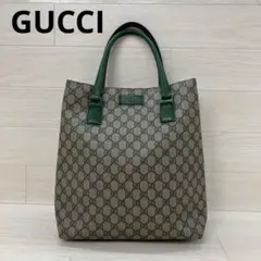 GUCCI GGトートバッグ GGキャンバス PVC レザーハンドル グリーン