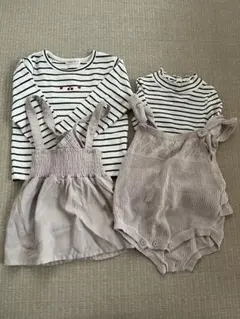 《姉妹リンクコーデ》重ね着　ベージュ　ボーダー