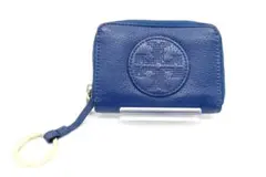 T1588 未使用☆ トリーバーチ ミニ財布 ファスナー式 レザー ブルー