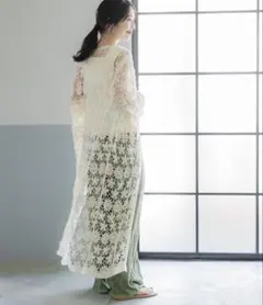 coca クロシェ編み　ロングカーディガン