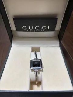 582 稼働 GUCCI 時計 箱付き 1500L シルバー ブラック バングル - メルカリ