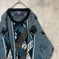 90s vintage 総柄ニット　セーター　メンズ　XL 古着　個性派　A6