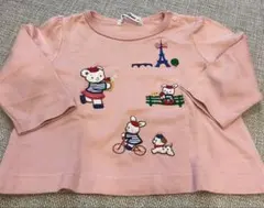 familiar ファミリア　ピンク パリ刺繍 長袖Tシャツ　80
