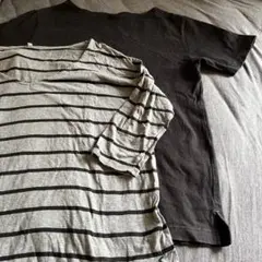 無印良品 Tシャツ2枚セット グレーボーダーTと黒ボートネック
