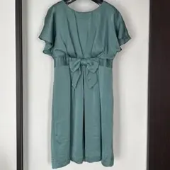 Ropeウエストリボン付き緑色半袖ワンピース