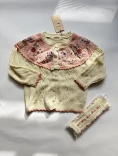 Souris 花柄刺繍付きカーディガン ハイソックス付き　80〜90センチ