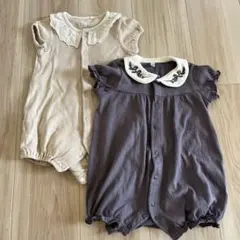 ベージュとグレーのロンパース2点セット