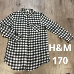 H&Mのブラック・ホワイトチェック柄長袖シャツ　キッズ170