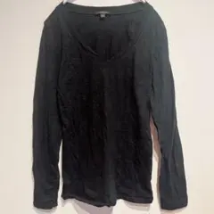 シンプル希少✨️黒 Vネック【L】長袖Tシャツ カジュアル ラフ トップス