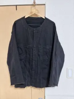ノーカラー フリンジ加工 デニムジャケット