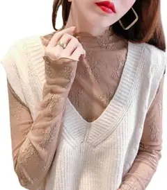 シアー トップス ハイネック レディース シースルー トップス レース 透け感